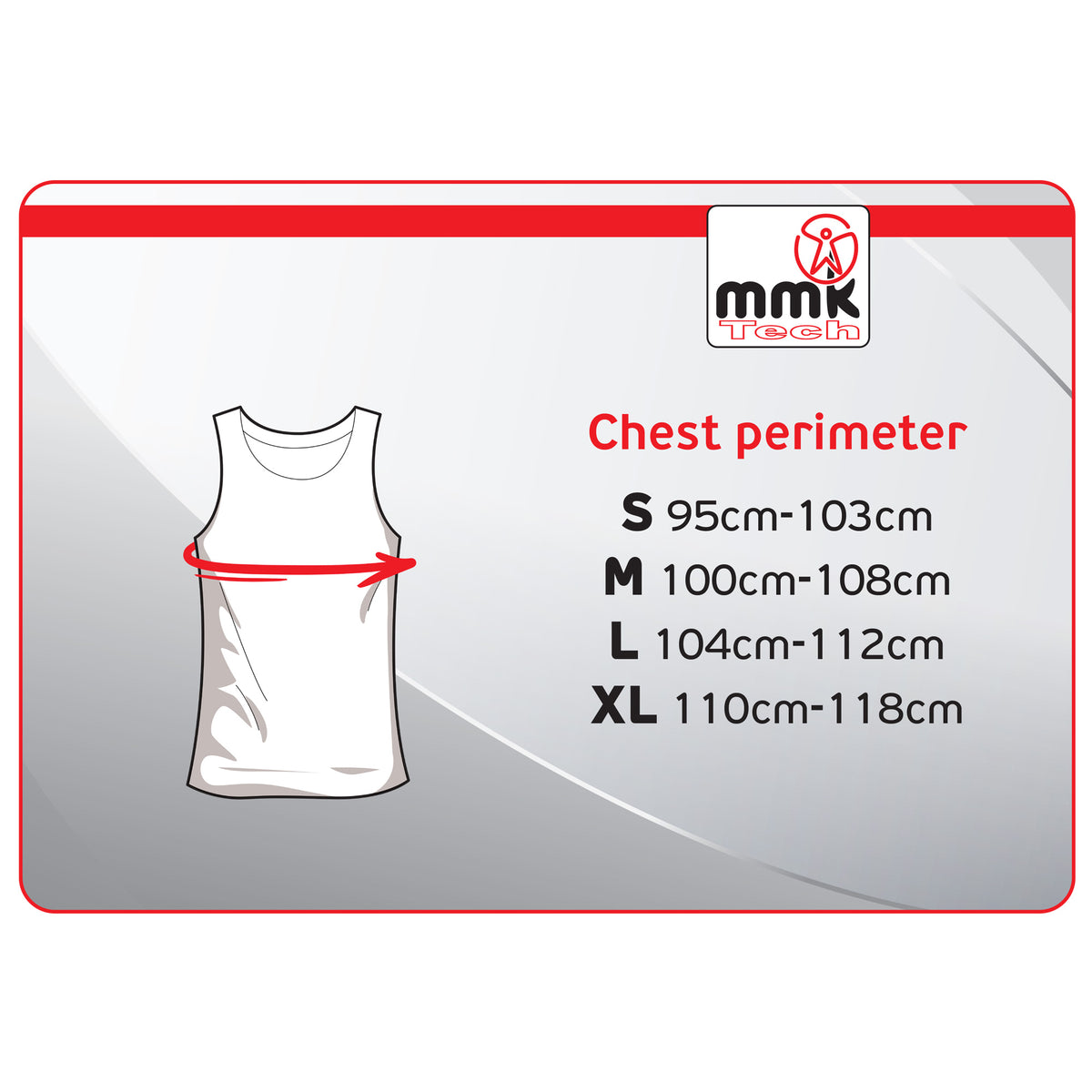 MMK Tech Shirt ärmellos – Größentabelle Brustumfang